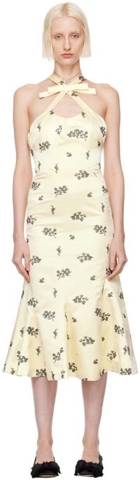 Yuhan Wang Robe midi blanc cassé à motif fleuri brodé exclusive à SSENSE