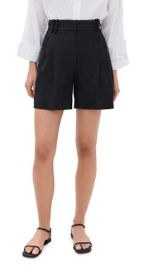 Another Tomorrow Solid Linen Pleated Shorts Black 42