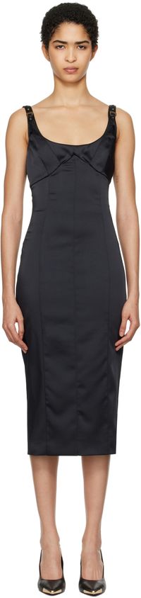 Versace Jeans Couture Black Satin Midi Dress