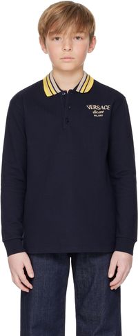 Versace Enfant | Polo bleu marine à logo et texte brodés