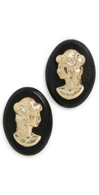 Clare V. Cameo Stud Earrings Black/Gold One Size