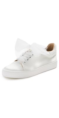 Badgley Mischka Gem Sneakers White Satin 9