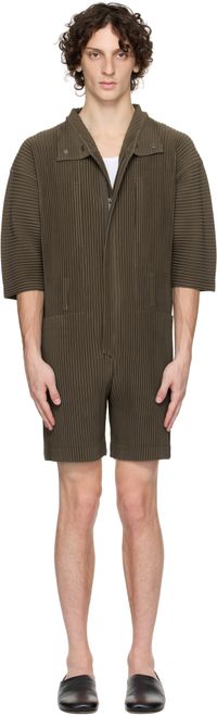 Homme Plissé Issey Miyake Combinaison Bottoms 3 brun à plis