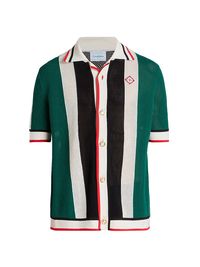Men's Striped Mesh Camp Shirt - Green White Stripe - Size XXXL