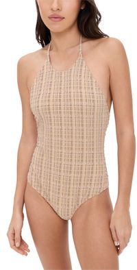 Lisa Marie Fernandez Halter Maillot Sand Striped Seersucker 1