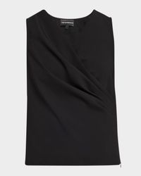 Pleated Sleeveless Faux-Wrap Top