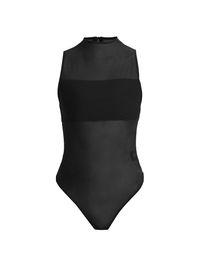Women's Nichol Mesh Mock Turtleneck Bodysuit - Black - Size XL