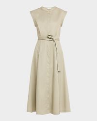 Cap-Sleeve Stretch Cotton Midi Dress