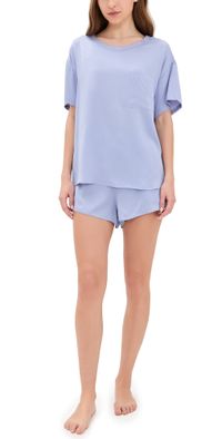 Lunya Washable Silk Tee Shorts Set Periwinkle Eve XS
