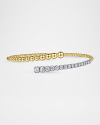 14K White and Yellow Gold Bujukan and Graduating Diamond Bypass Bangle Bracelet