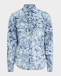 Men's Floral Denim Western Shirt