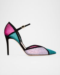 95mm Suede-Trimmed Crystal-Embellished Mesh Pumps