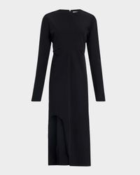 Keyhole Slit Ruched Long-Sleeve Midi Dress