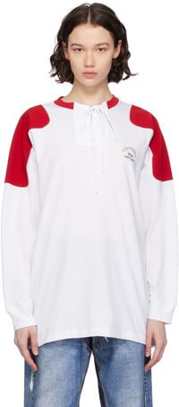 Pushbutton T-shirt à manches longues blanc à laçage