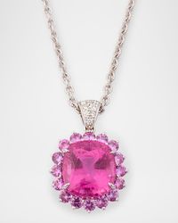 18K White Gold Pink Rubellite and Sapphire Pendant