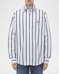 Men's High-Collar Striped Sport Shirt