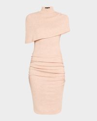 Ruched Turtleneck Cape Knit Dress