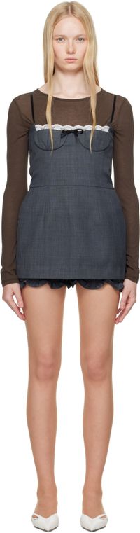 SHUSHU/TONG Gray Double Layered Skirt Halter Minidress