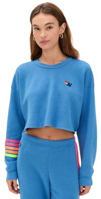 Aviator Nation Rugby Stitch Cropped Crew Sweatshirt COBALT/NEON L