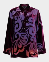 Bess Button-Down Ombre Burnout Blouse