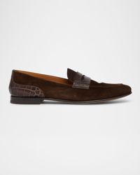 Men's Suede and Alligator Penny Loafers