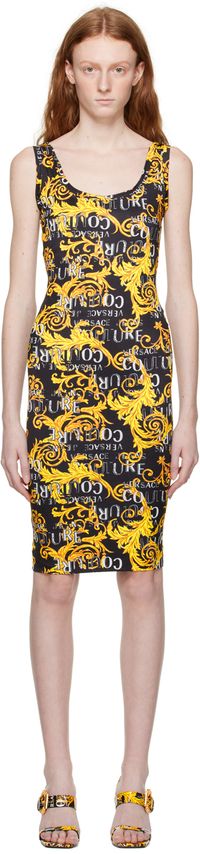 Versace Jeans Couture Black Graphic Midi Dress