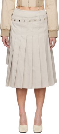 Rokh Beige Double Layered Pleated Midi Skirt
