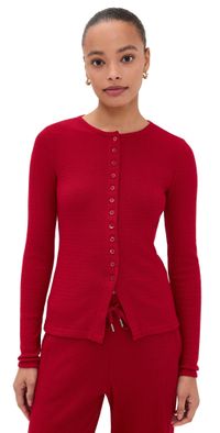 Madewell Joan Crew Neck Waffle Top Crimson XL