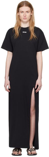 MSGM Robe longue noire à logo imprimé
