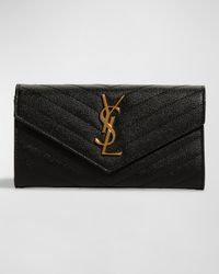 YSL Monogram Large Flap Wallet in Grained Leather