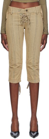 KNWLS Short de style capri kaki et beige en denim à rayures
