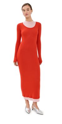 Jil Sander Crew Neck Long Sleeve Dress Red/Pink M
