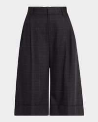 Windowpane Bermuda Pleated Wool Shorts