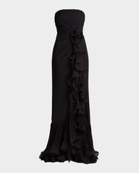 Pleated Strapless Ruffle Gown