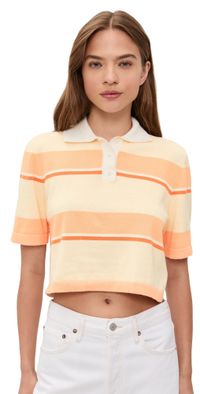 LE BOP Short Sleeve Striped Polo Light Pink Stripe S