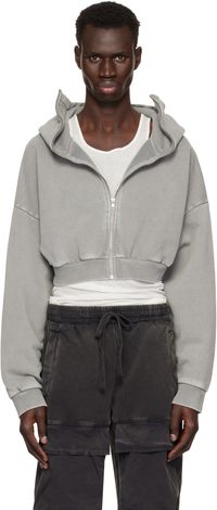 Entire Studios Pull à capuche écourté gris à glissière - Uniform