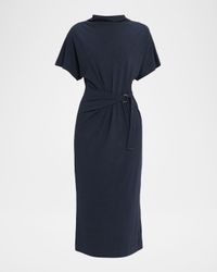 Drape Short-Sleeve Wool Jersey Midi Wrap Dress