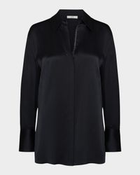 Lace-Trim Silk Relaxed Shirt