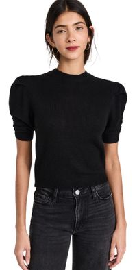 FRAME Ruched Sleeve Cashmere Sweater Noir XL