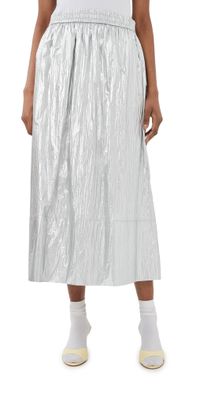 Tibi Silver Metallic Nylon Pull On Full Skirt Silver XXS