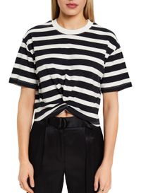 Esprit - Tee-shirt col rond droit en coton rayé - Taille L - Noir