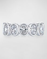 18K White Gold 7 Stone Band with Bezel Set Oval Cut Diamonds, 1.40ct