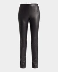 Lakun Leather Skinny-Leg Slit-Hem Pants
