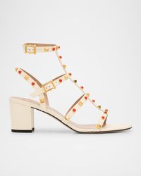 Rockstud Caged Ankle-Strap Leather Sandals