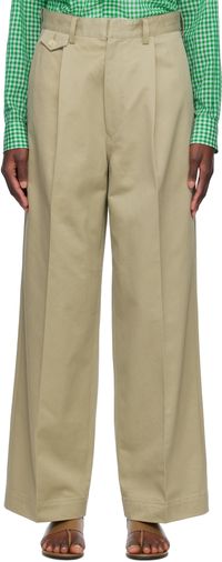 AURALEE Khaki Washed Finx Chino One-Tuck Trousers