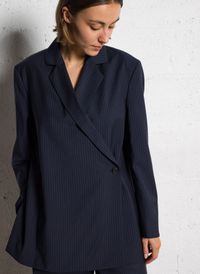 Rue De Tokyo - Veste blazer droite en laine - Taille M - Bleu