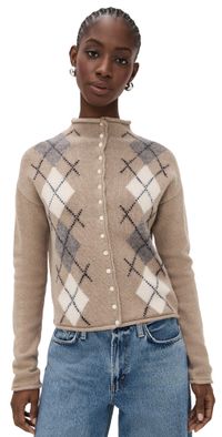 Alex Mill Taylor Cardigan In Wool Cotton Argyle Oatmeal S