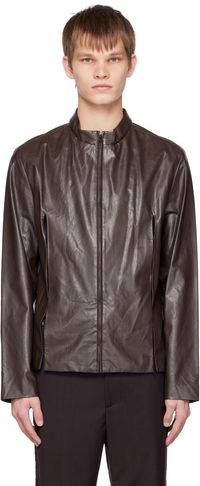 OPEN YY Blouson brun en cuir synthétique à fentes exclusif à SSENSE