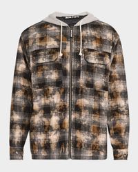 Men's Curved Logo Hooded Check Overshirt