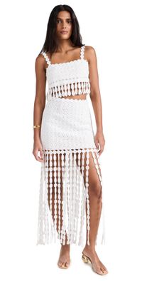 Saylor Elie Fringe Midi Skirt Set White XS